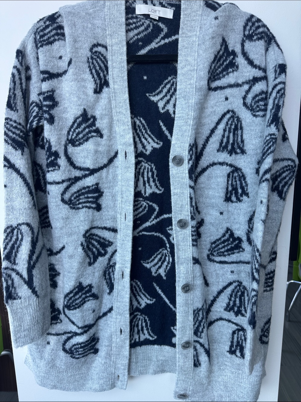 LOFT Floral Jacquard Button Cardigan Small